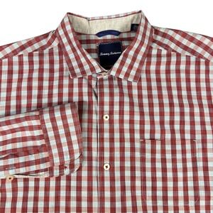 Tommy Bahama Button Up Dress Shirt Mens XL‎ Red Gingham Check Cotton Silk Blend